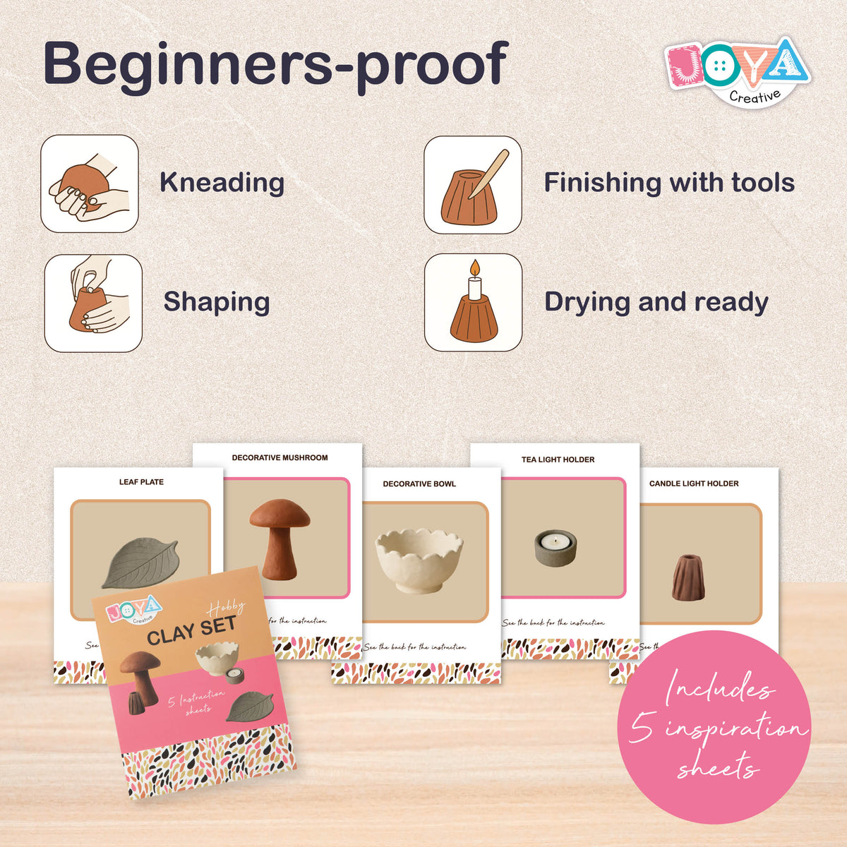 Joya Creative Modeling Clay Adults Set 13-Piece – Home Decor DIY Kit with Air Dry Clay in Natural Tones