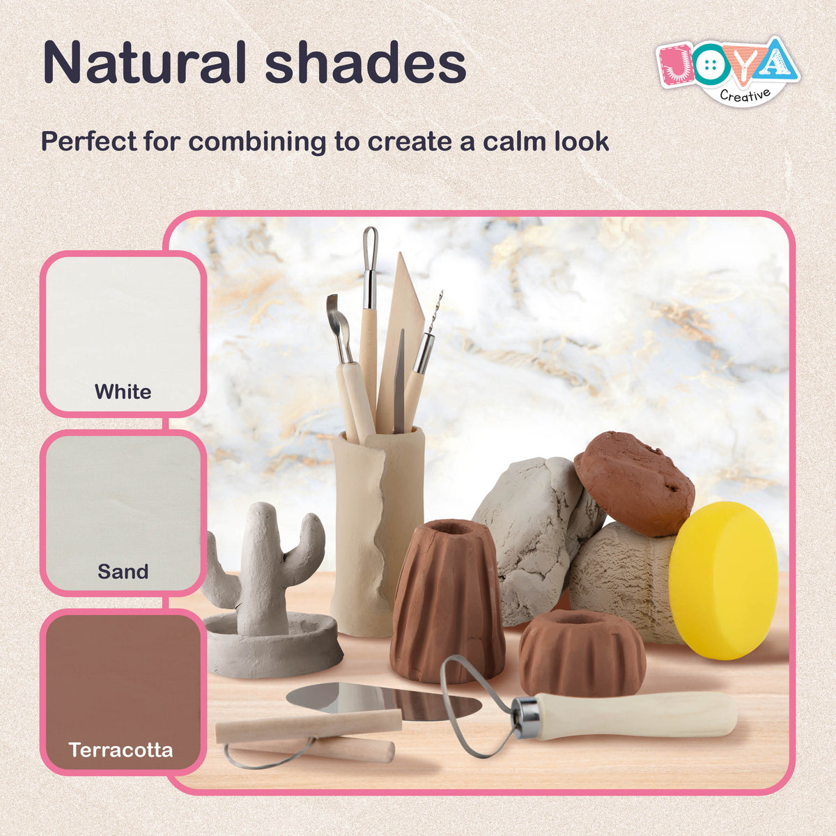 Joya Creative Modeling Clay Adults Set 13-Piece – Home Decor DIY Kit with Air Dry Clay in Natural Tones