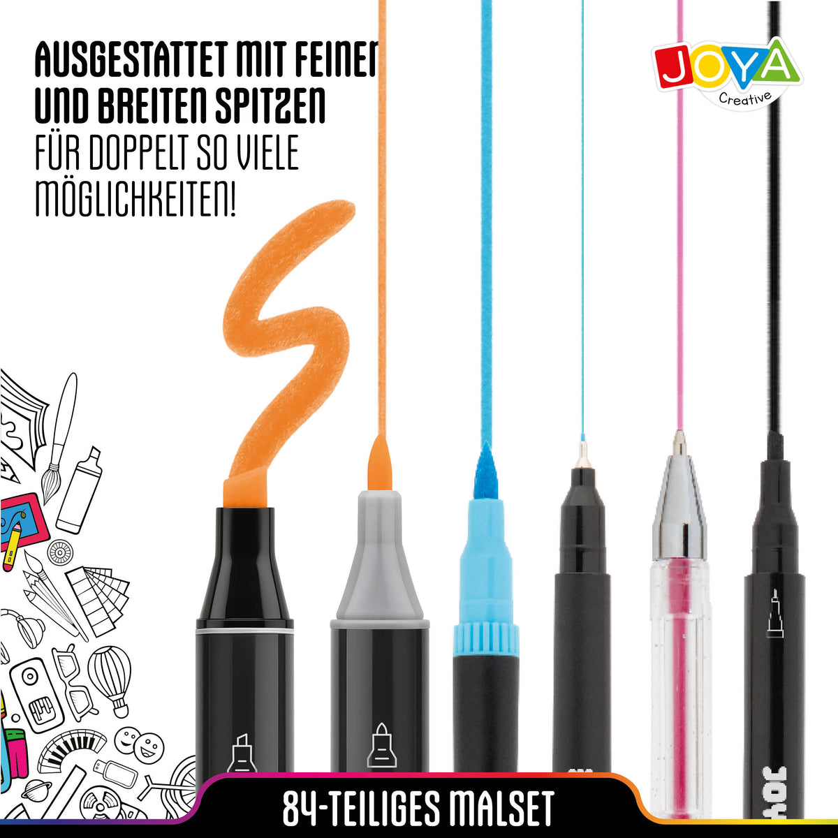 Joya Creative Kreativ-Stifte-Set 84-teilig – Twinmarker, Brushpens, Fineliner und Gelschreiber in Luxus-Aufbewahrungstasche