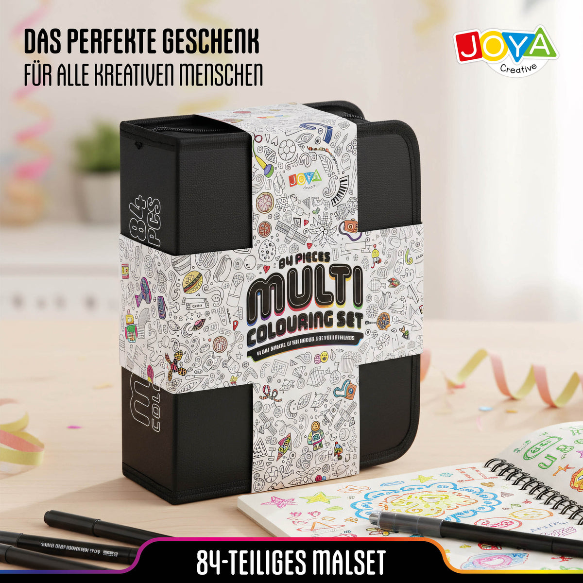 Joya Creative Kreativ-Stifte-Set 84-teilig – Twinmarker, Brushpens, Fineliner und Gelschreiber in Luxus-Aufbewahrungstasche