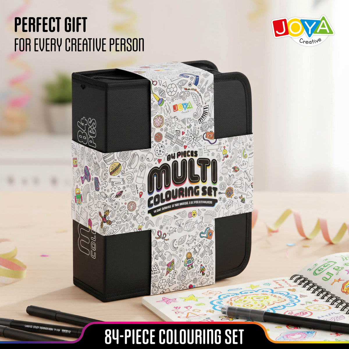 Joya Creative Creative Markers Set 84 Pieces – Twin Markers, Brush Pens, Fineliners and Gel Pens in Luxury Storage Wallet