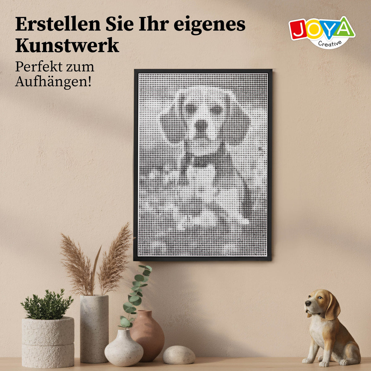 Joya Creative Dot Painting Hund 40x30 cm – Punktbild für Erwachsene inkl. 3 Finelinern und Inspirationsanleitung