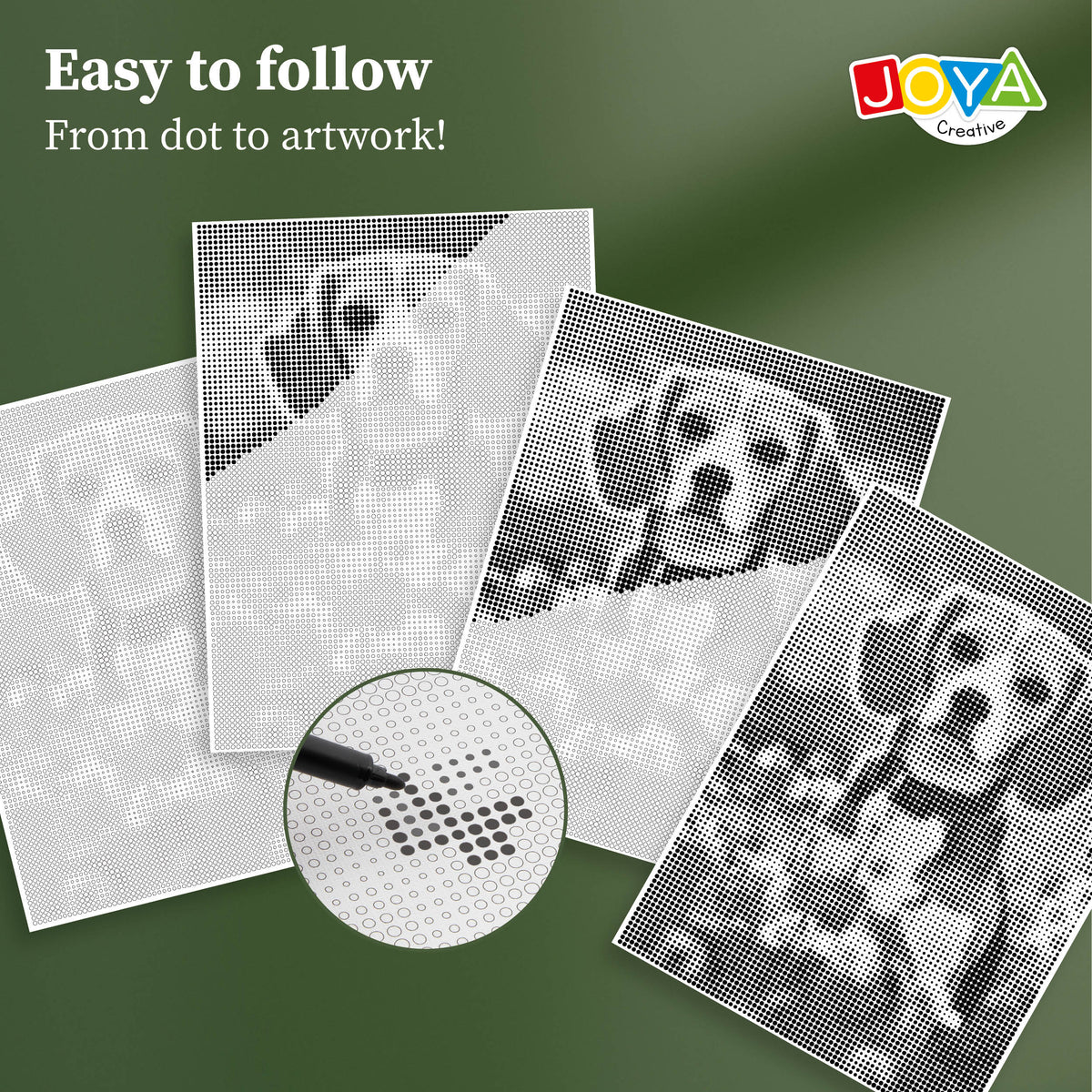 Joya Creative Dot Painting Dog 40x30 cm – Dot Painting for Adults including 3 Fineliners and Inspiration Guide