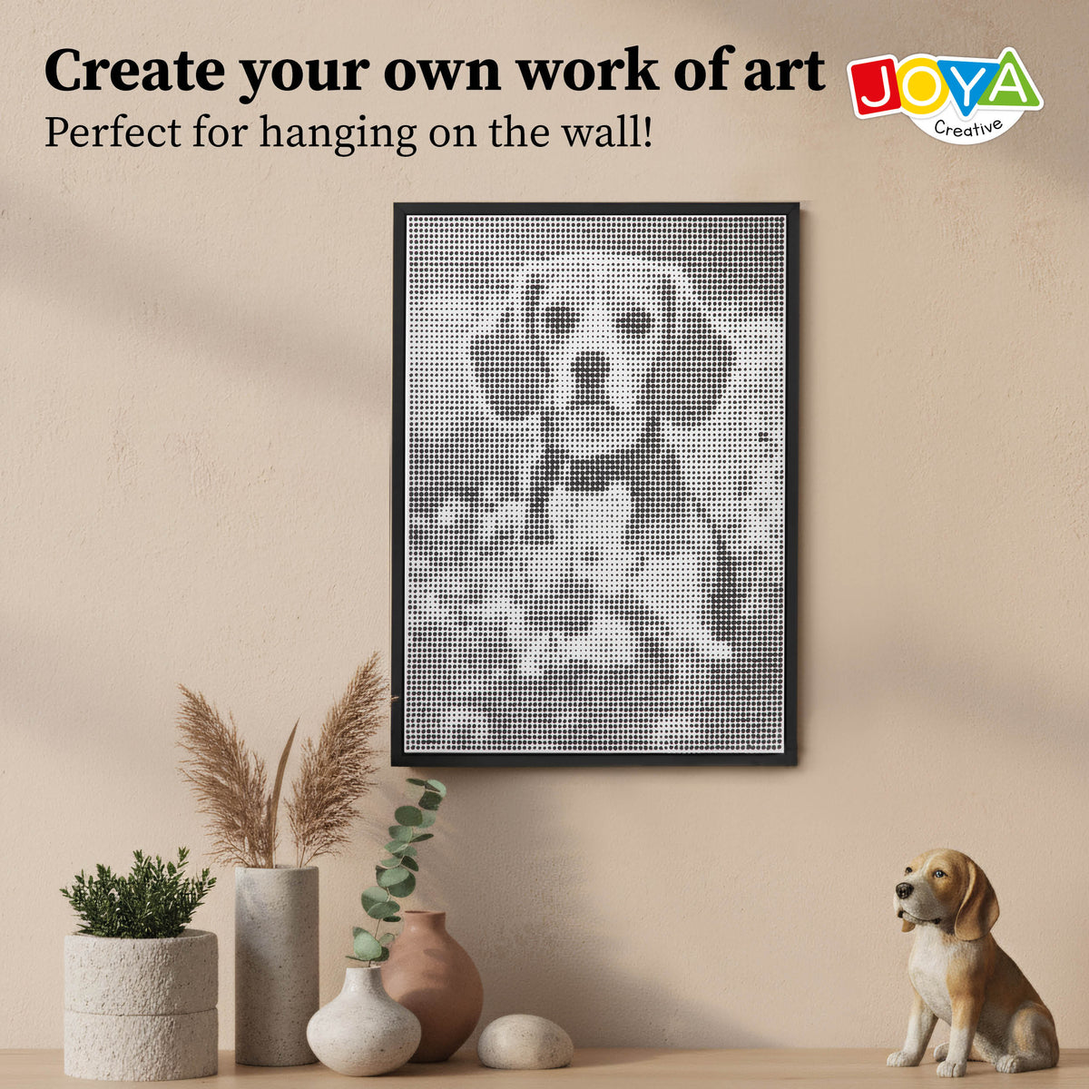 Joya Creative Dot Painting Dog 40x30 cm – Dot Painting for Adults including 3 Fineliners and Inspiration Guide