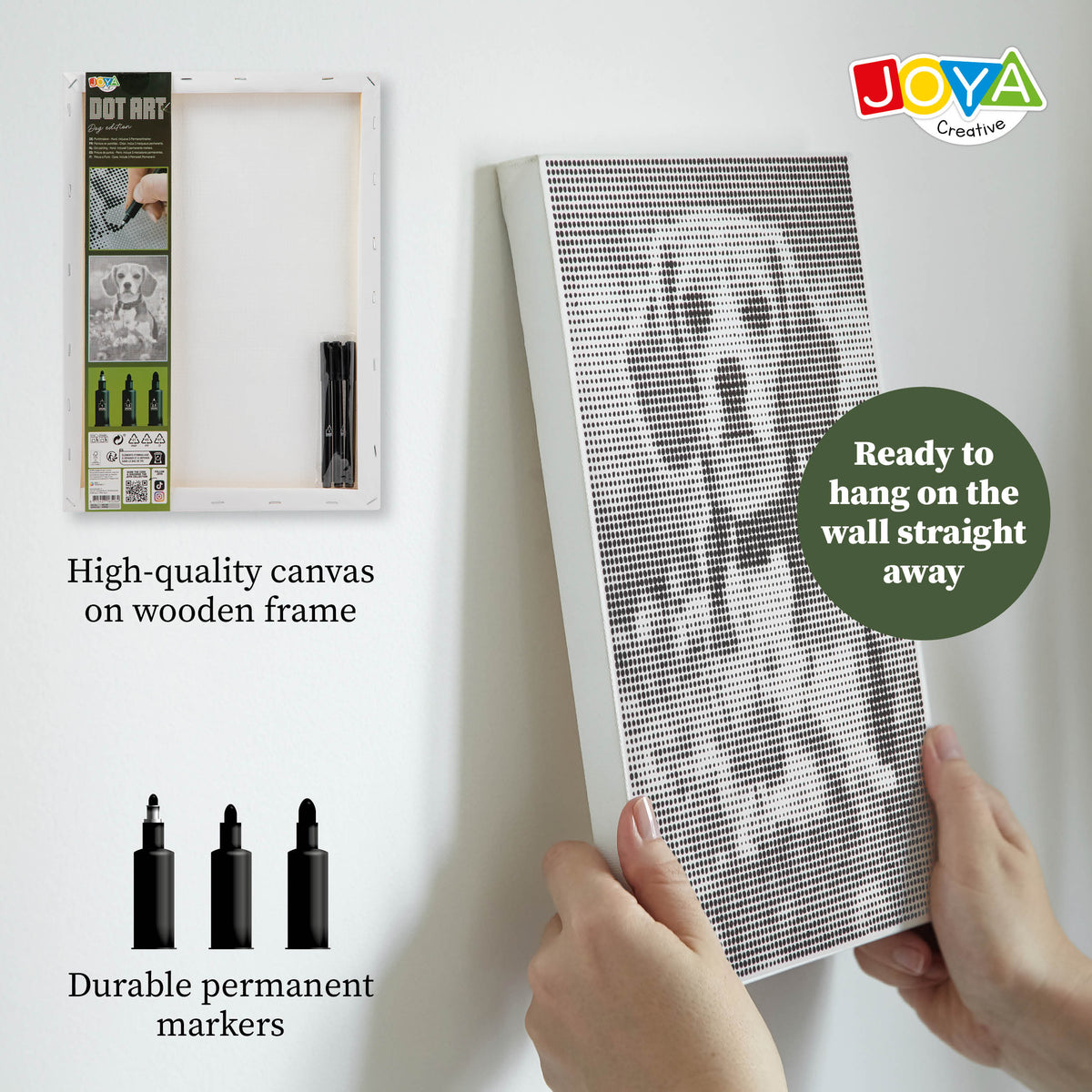 Joya Creative Dot Painting Dog 40x30 cm – Dot Painting for Adults including 3 Fineliners and Inspiration Guide
