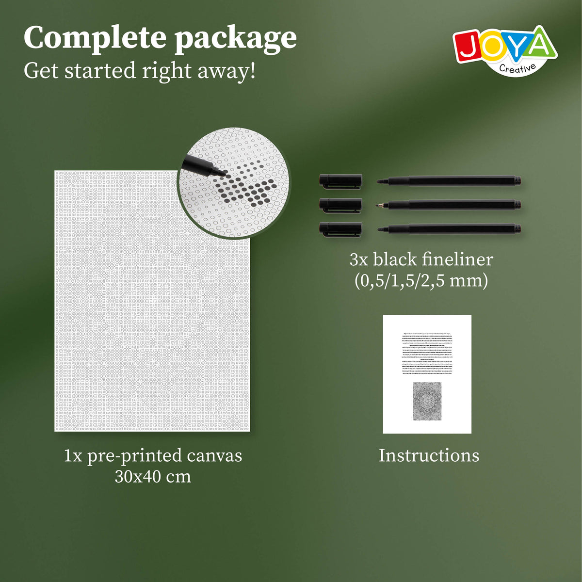 Joya Creative Dot Painting Mandala 40x30 cm – Dot Painting for Adults including 3 Fineliners and Manual