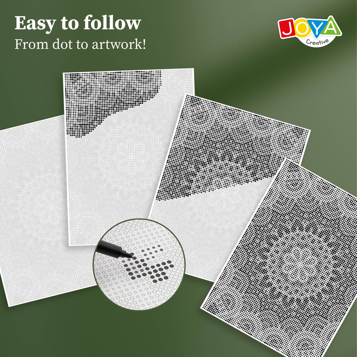 Joya Creative Dot Painting Mandala 40x30 cm – Dot Painting for Adults including 3 Fineliners and Manual