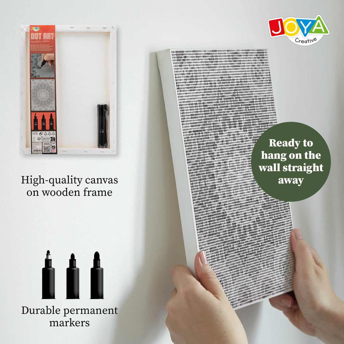 Joya Creative Dot Painting Mandala 40x30 cm – Dot Painting for Adults including 3 Fineliners and Manual