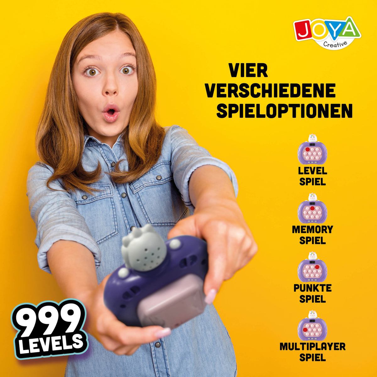 Joya Creative Pop It Game Controller Einhorn – 999 Level Fidget Game mit Licht, Ton und digitaler Anzeige