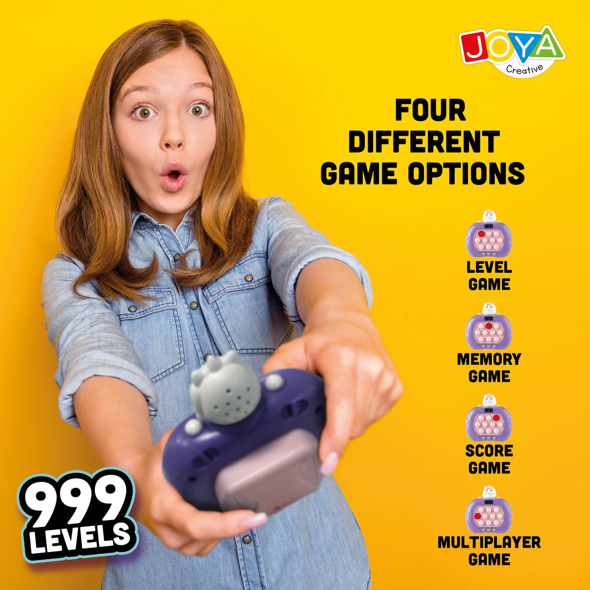 Joya Creative Pop It Game Controller Unicorn – 999 Levels Fidget Game with Light, Sound, and Digital Display