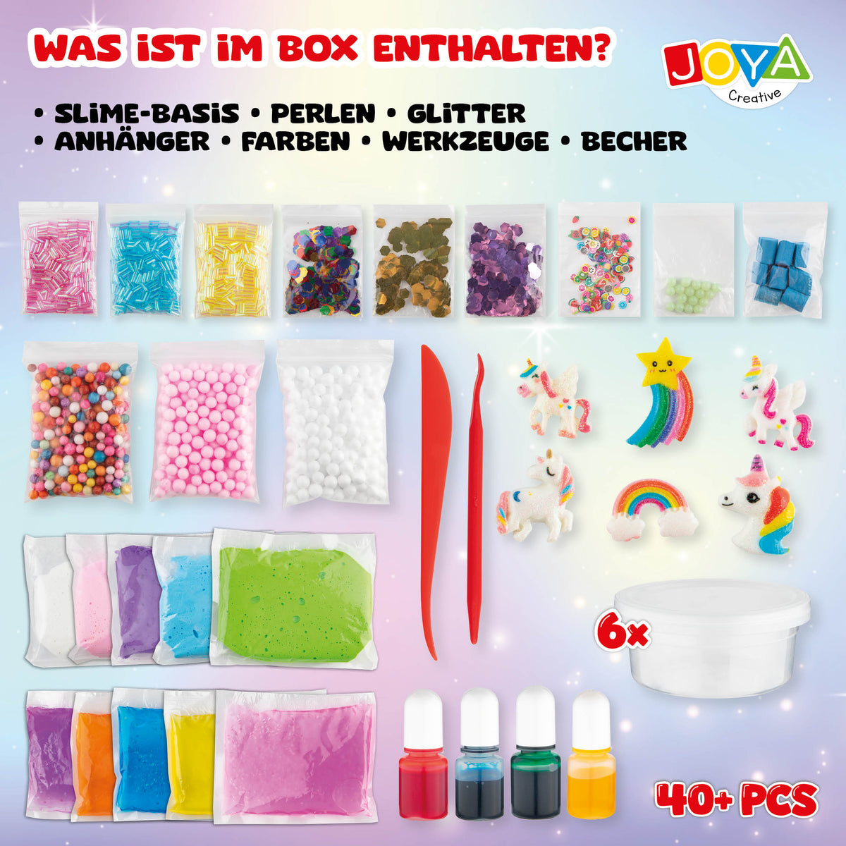 Joya Kreatives Einhorn Schleim-Paket 75-teilig – Komplettes Schleim-Bastelset für Kinder mit Einhorn-Zubehör