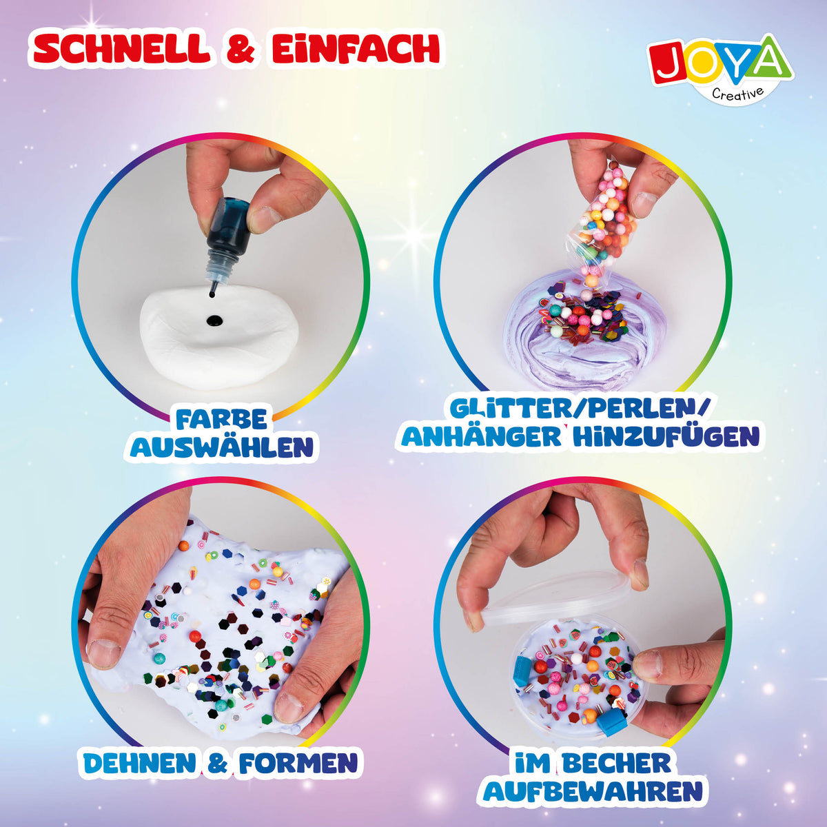 Joya Kreatives Einhorn Schleim-Paket 75-teilig – Komplettes Schleim-Bastelset für Kinder mit Einhorn-Zubehör