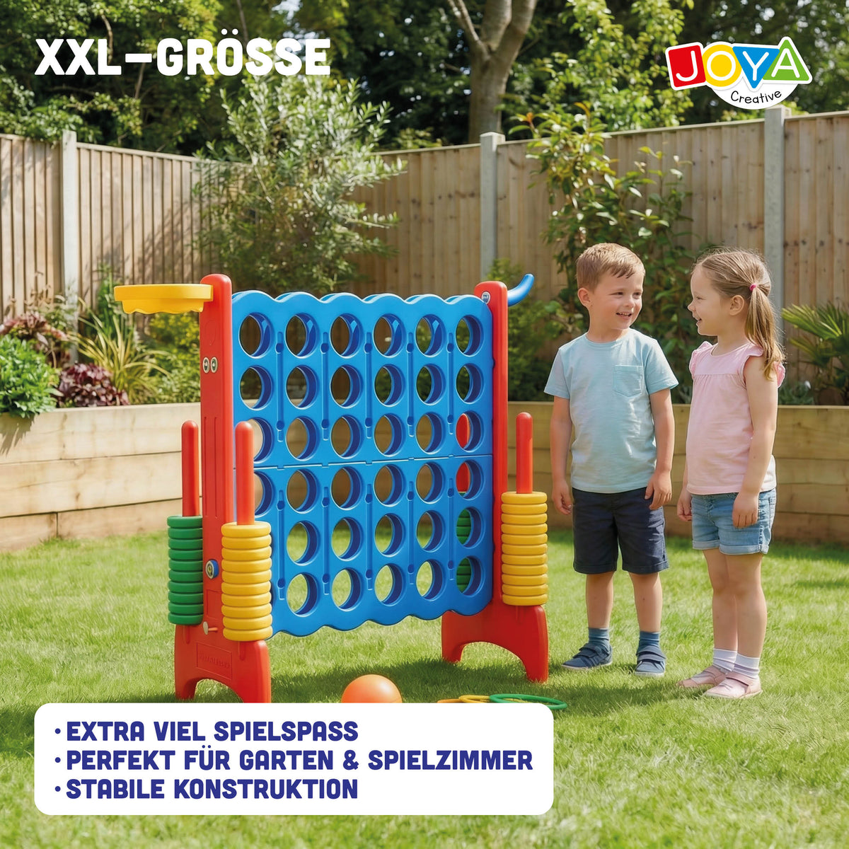 Joya Creative 3-in-1 Outdoor-Spielzeug – XXL 4-Gewinnt, Basketballspiel & Ringwurfspiel für drinnen und draußen