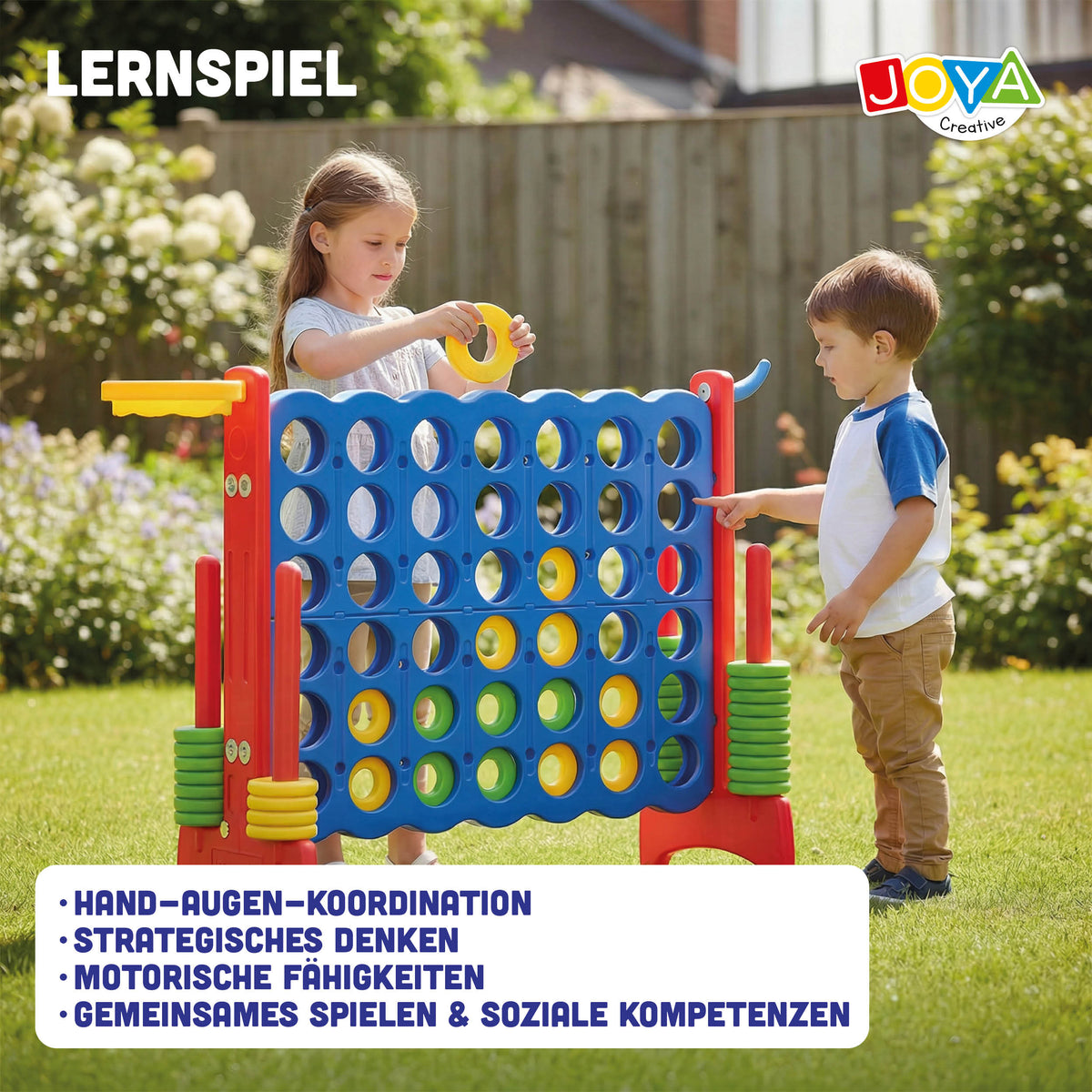 Joya Creative 3-in-1 Outdoor-Spielzeug – XXL 4-Gewinnt, Basketballspiel & Ringwurfspiel für drinnen und draußen