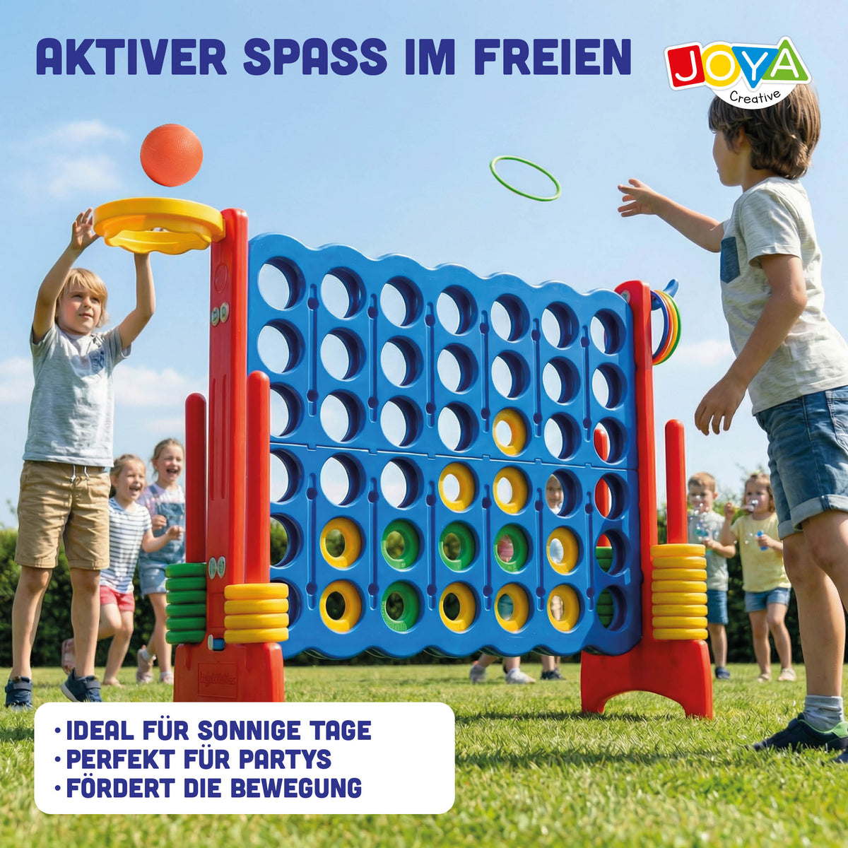 Joya Creative 3-in-1 Outdoor-Spielzeug – XXL 4-Gewinnt, Basketballspiel & Ringwurfspiel für drinnen und draußen