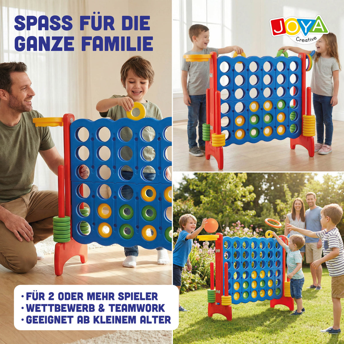 Joya Creative 3-in-1 Outdoor-Spielzeug – XXL 4-Gewinnt, Basketballspiel & Ringwurfspiel für drinnen und draußen