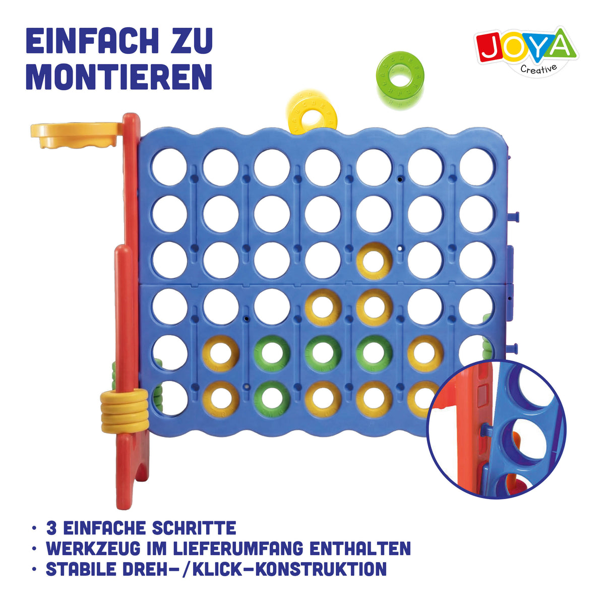Joya Creative 3-in-1 Outdoor-Spielzeug – XXL 4-Gewinnt, Basketballspiel & Ringwurfspiel für drinnen und draußen