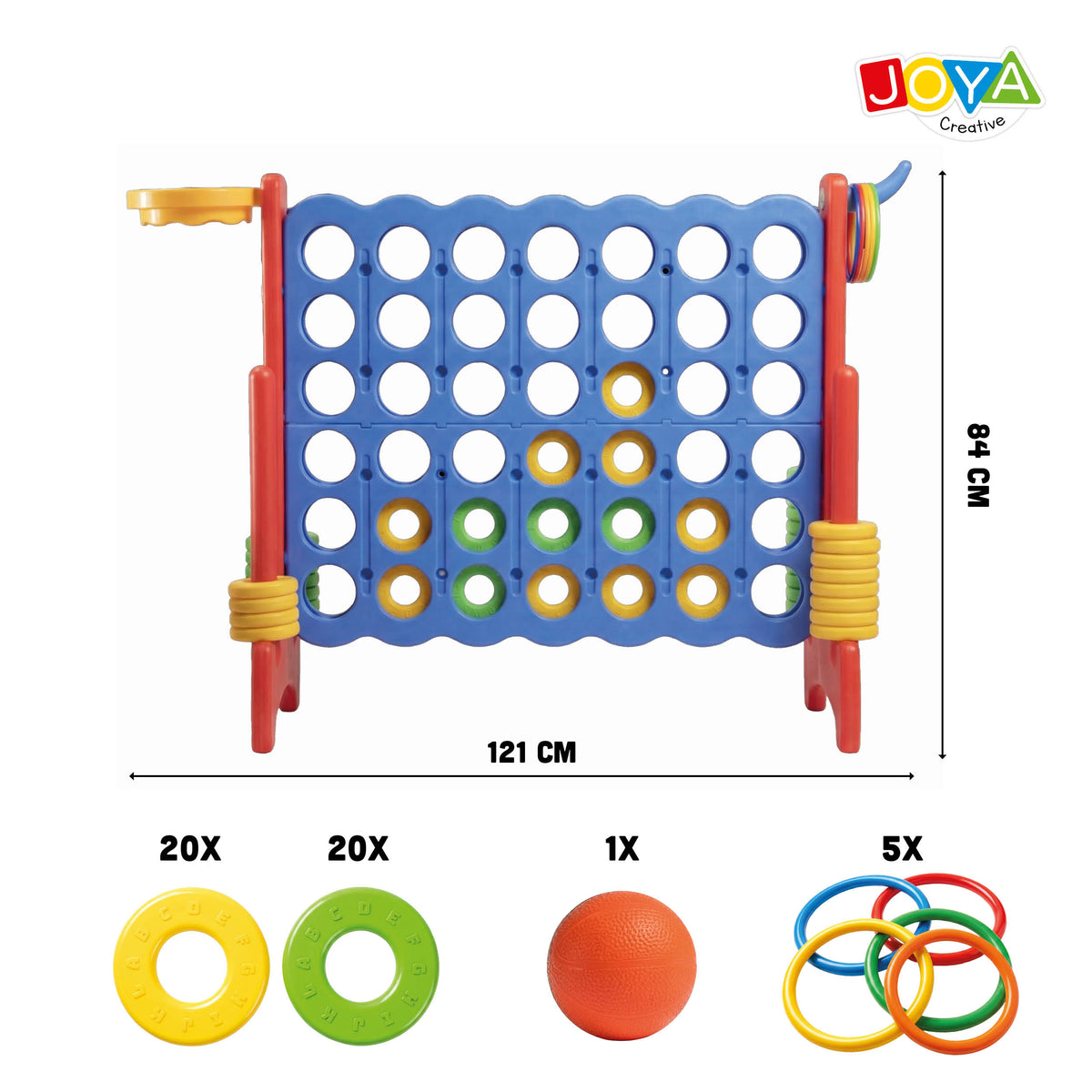 Joya Creative 3-in-1 Outdoor Toy – XXL 4-in-a-Row, Basketball Game & Ring Toss Game for Indoor and Outdoor Use