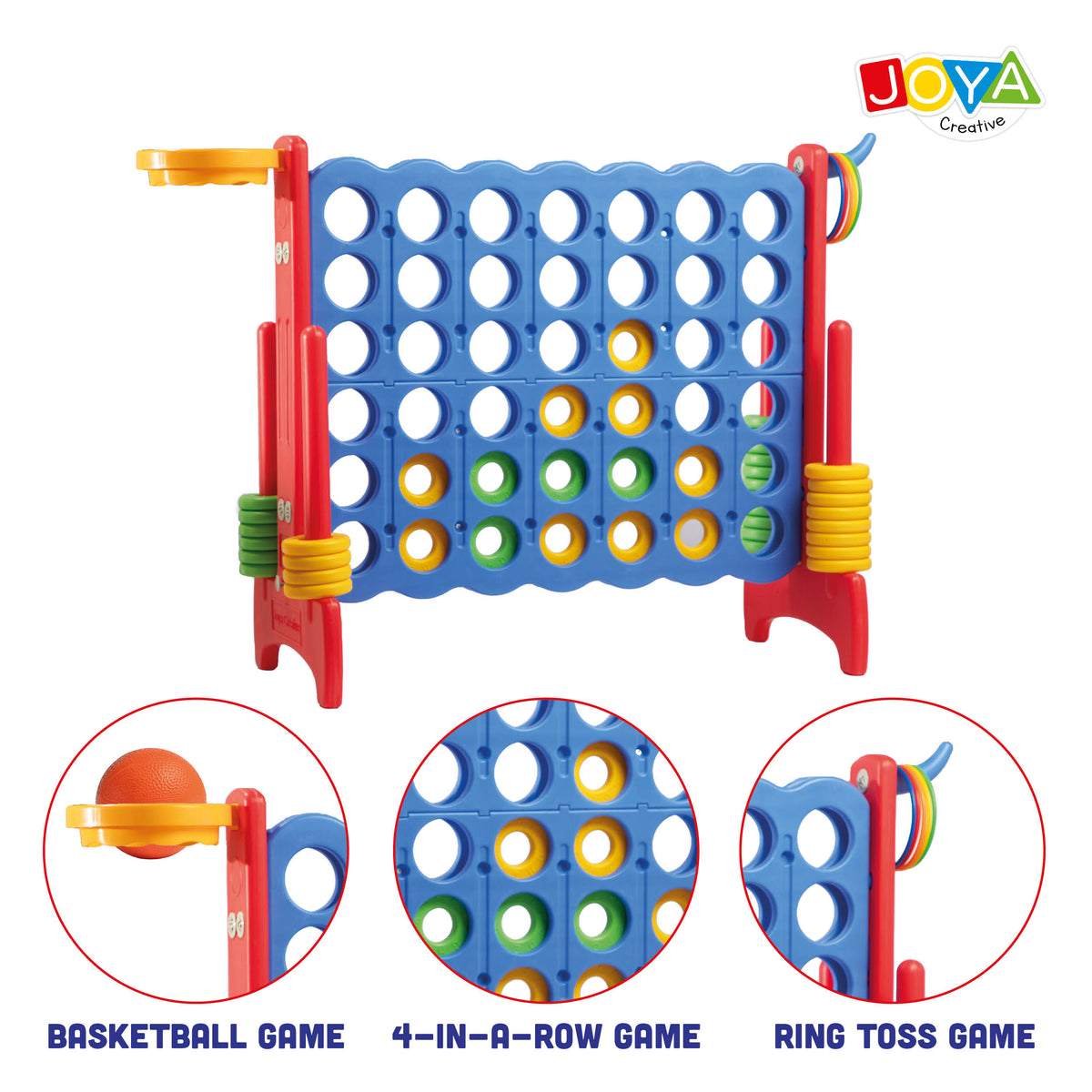 Joya Creative 3-in-1 Outdoor Toy – XXL 4-in-a-Row, Basketball Game & Ring Toss Game for Indoor and Outdoor Use