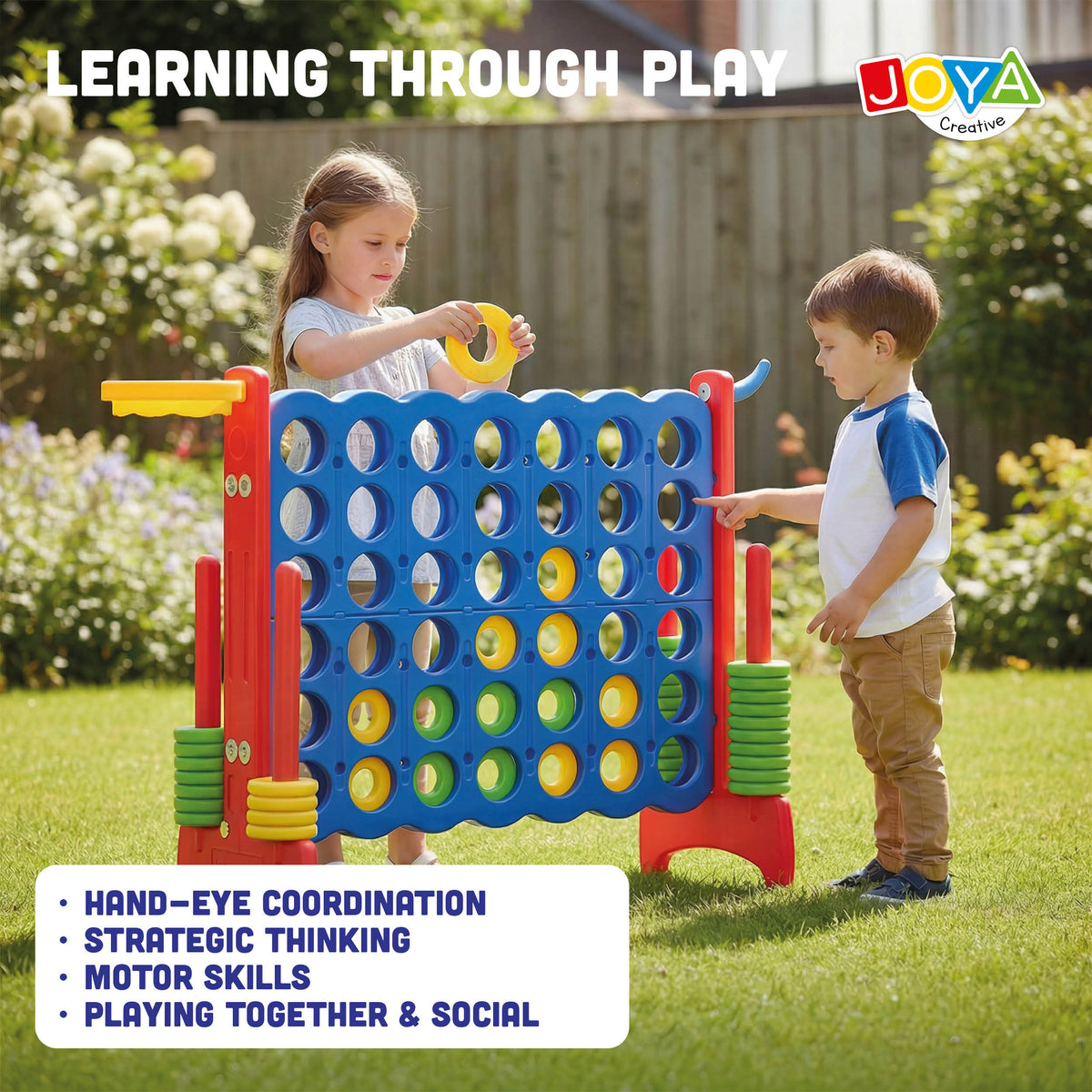 Joya Creative 3-in-1 Outdoor Toy – XXL 4-in-a-Row, Basketball Game & Ring Toss Game for Indoor and Outdoor Use