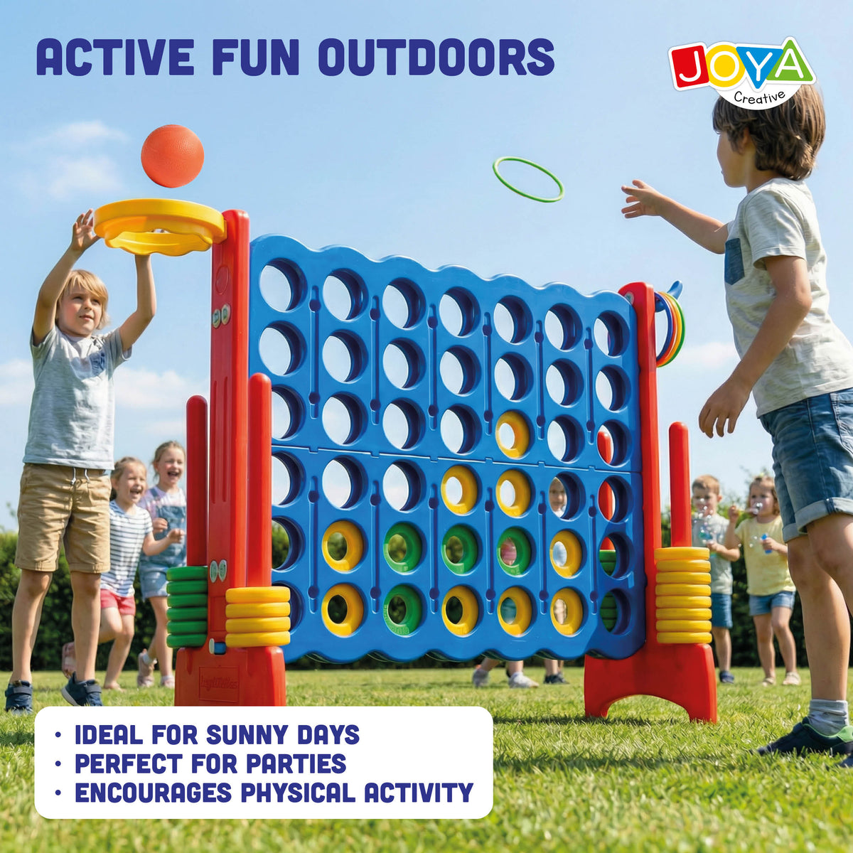 Joya Creative 3-in-1 Outdoor Toy – XXL 4-in-a-Row, Basketball Game & Ring Toss Game for Indoor and Outdoor Use