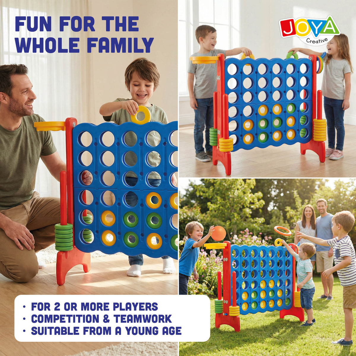 Joya Creative 3-in-1 Outdoor Toy – XXL 4-in-a-Row, Basketball Game & Ring Toss Game for Indoor and Outdoor Use