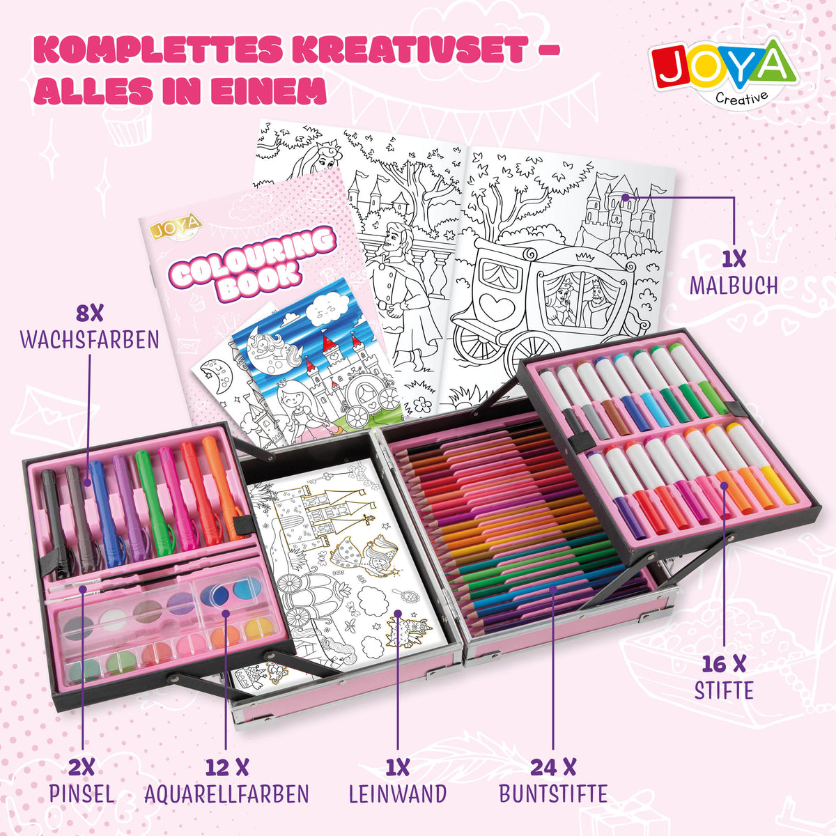 Joya Creative Luxe Malerkoffer für Mädchen – Kompletter 150+ Teile Zeichen- und Malkoffer mit Leinwand, Stiften und Malbuch