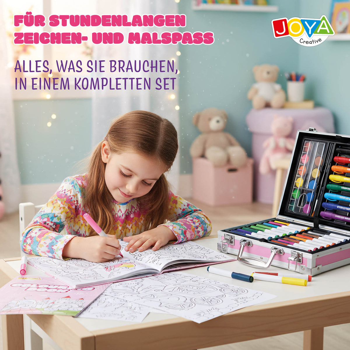 Joya Creative Luxe Malerkoffer für Mädchen – Kompletter 150+ Teile Zeichen- und Malkoffer mit Leinwand, Stiften und Malbuch