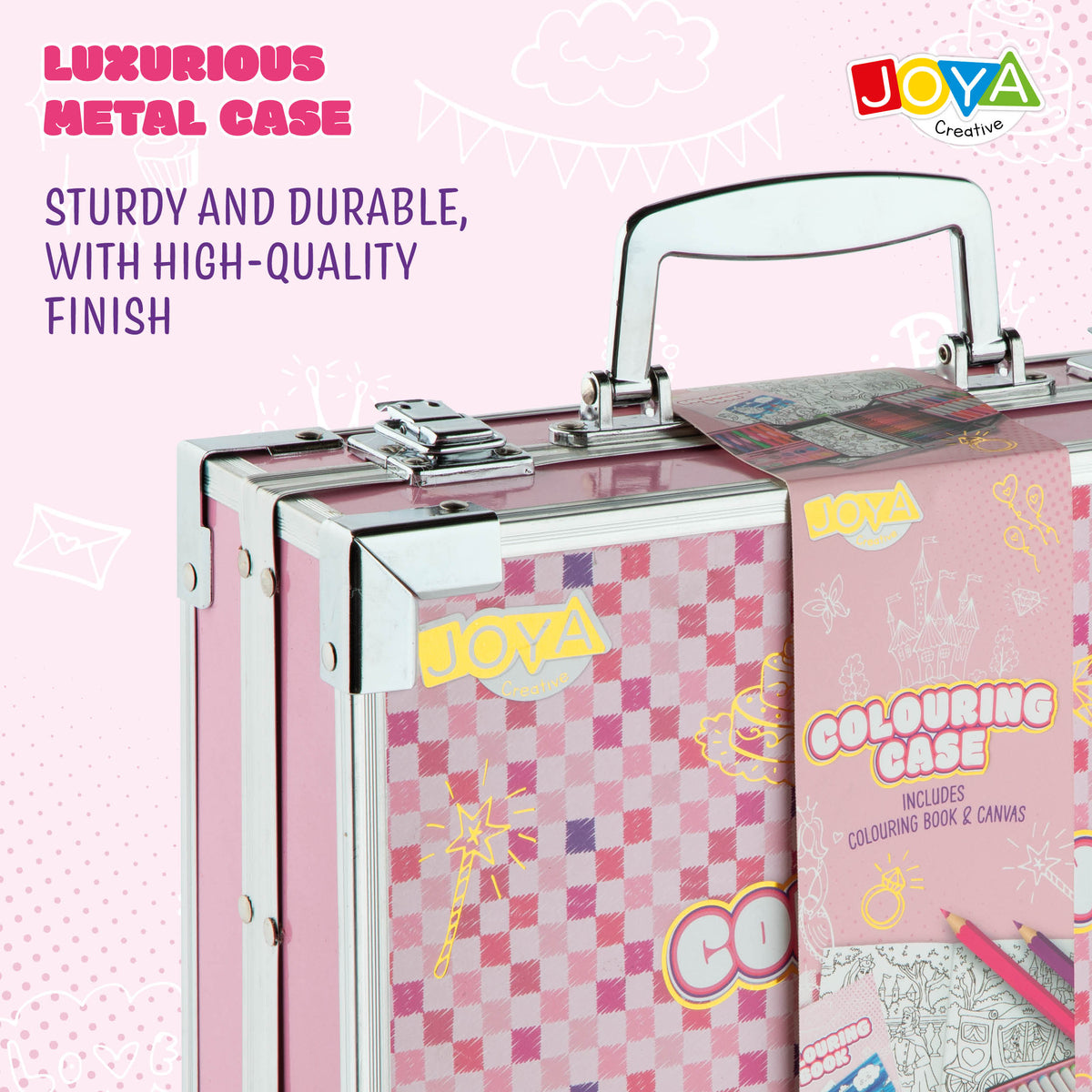 Joya Creative Luxe Art Case for Girls – Complete 150+ Piece Drawing and Painting Set with Canvas, Markers, and Coloring Book