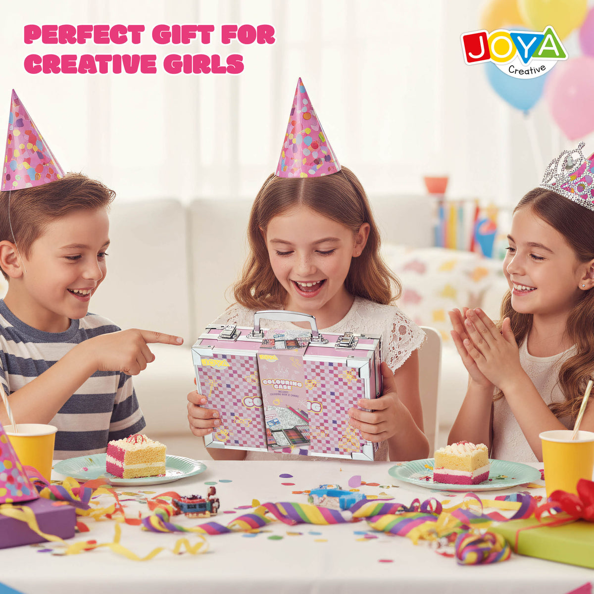 Joya Creative Luxe Art Case for Girls – Complete 150+ Piece Drawing and Painting Set with Canvas, Markers, and Coloring Book
