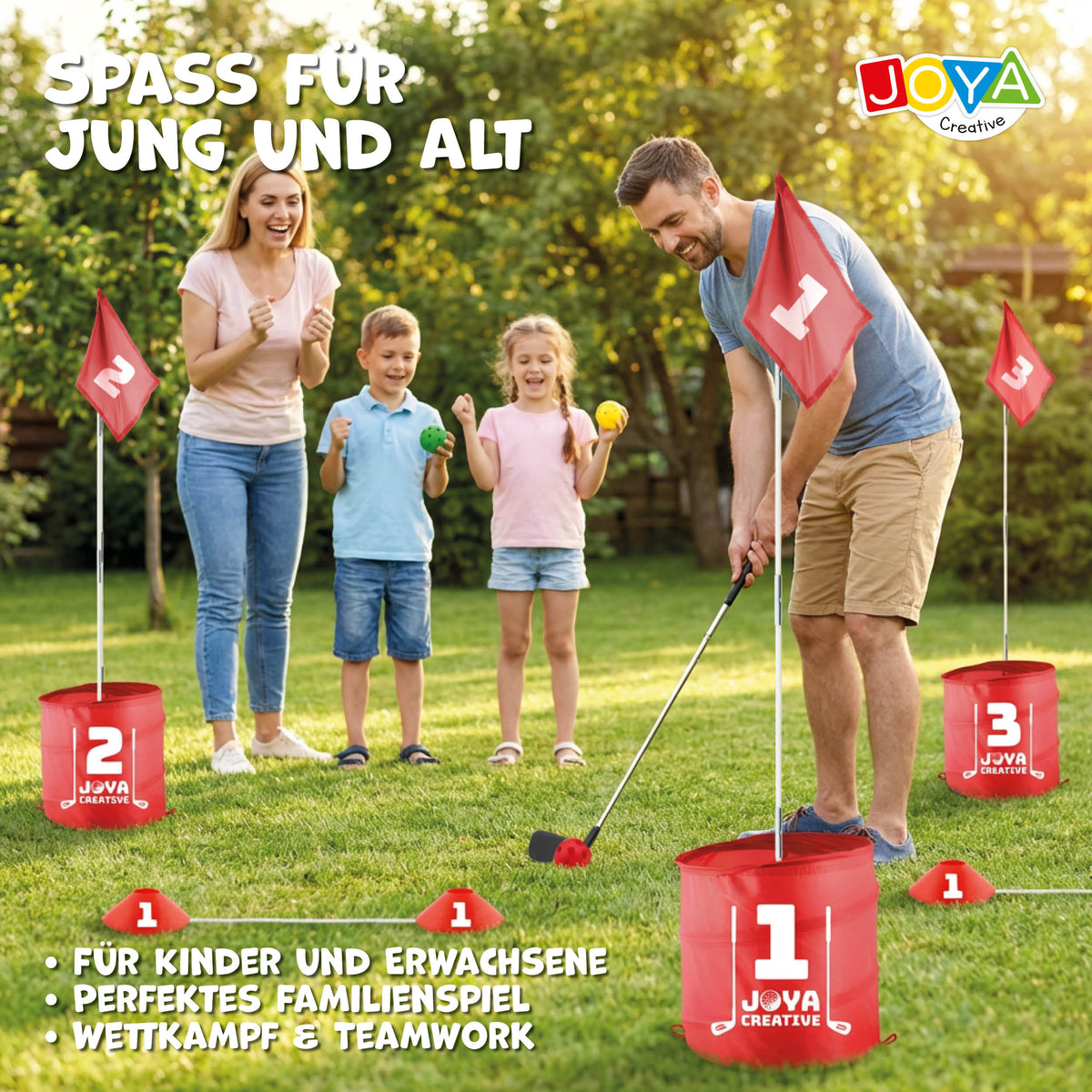 Joya Creative Bucket Golf 6 Löcher – Komplettes Golfspiel für Garten, Camping und Familie mit Aufbewahrungstasche