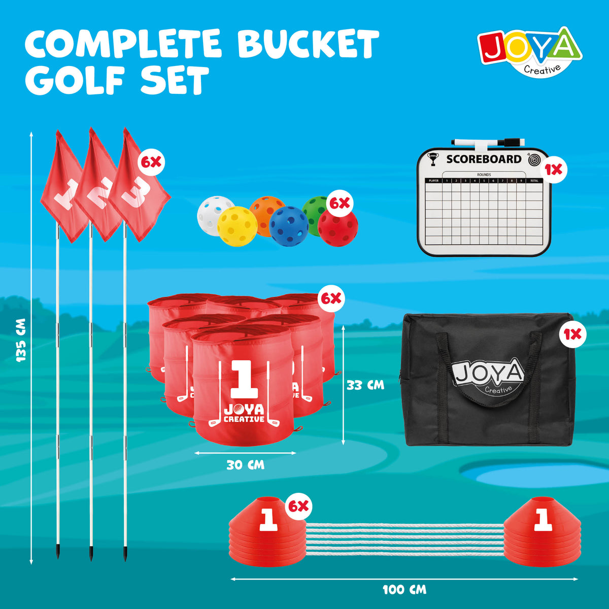 Joya Creative Bucket Golf 6 Holes - Complete Golf Game for Garden, Camping and Family with Storage Bag