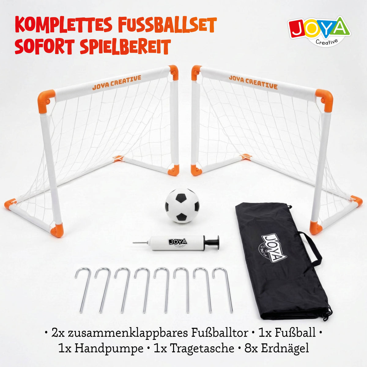 Joya Creative Fußballtore 2er-Set – Faltbare Fußballtore mit Fußball, Handpumpe und Tragetasche für Kinder
