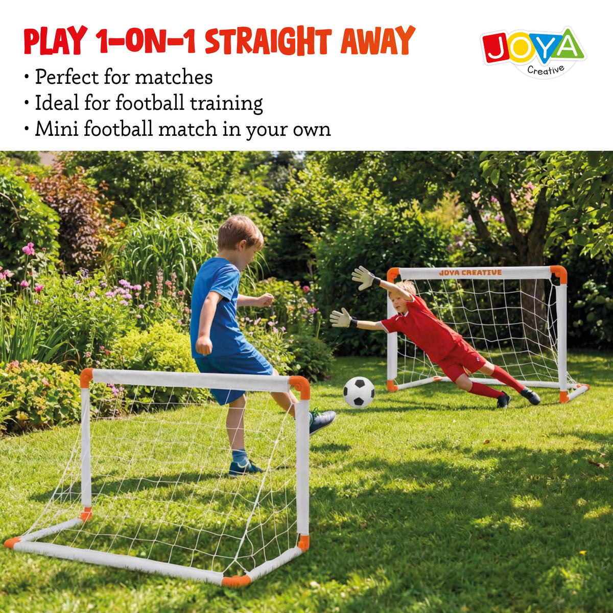 Joya Creative Soccer Goals Set of 2 – Foldable Soccer Goals with Soccer Ball, Hand Pump and Carry Bag for Kids