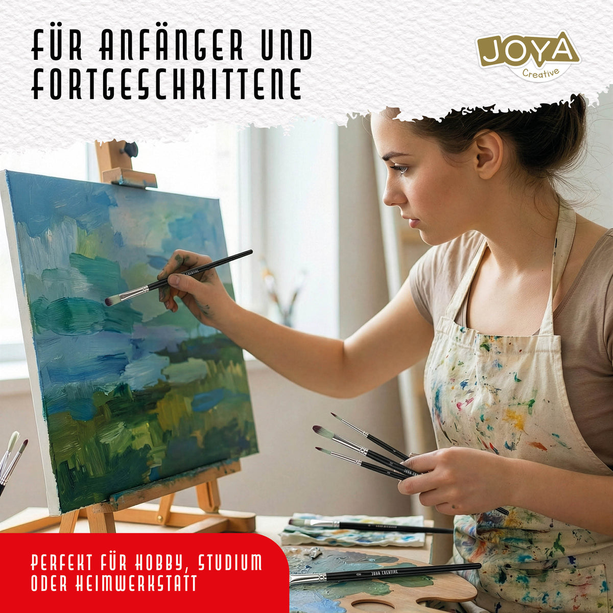 Joya Kreativ-Pinselsatz 25 Stück – Professionelle Pinsel und feine Pinsel für Acrylfarbe, Aquarell und Ölfarbe