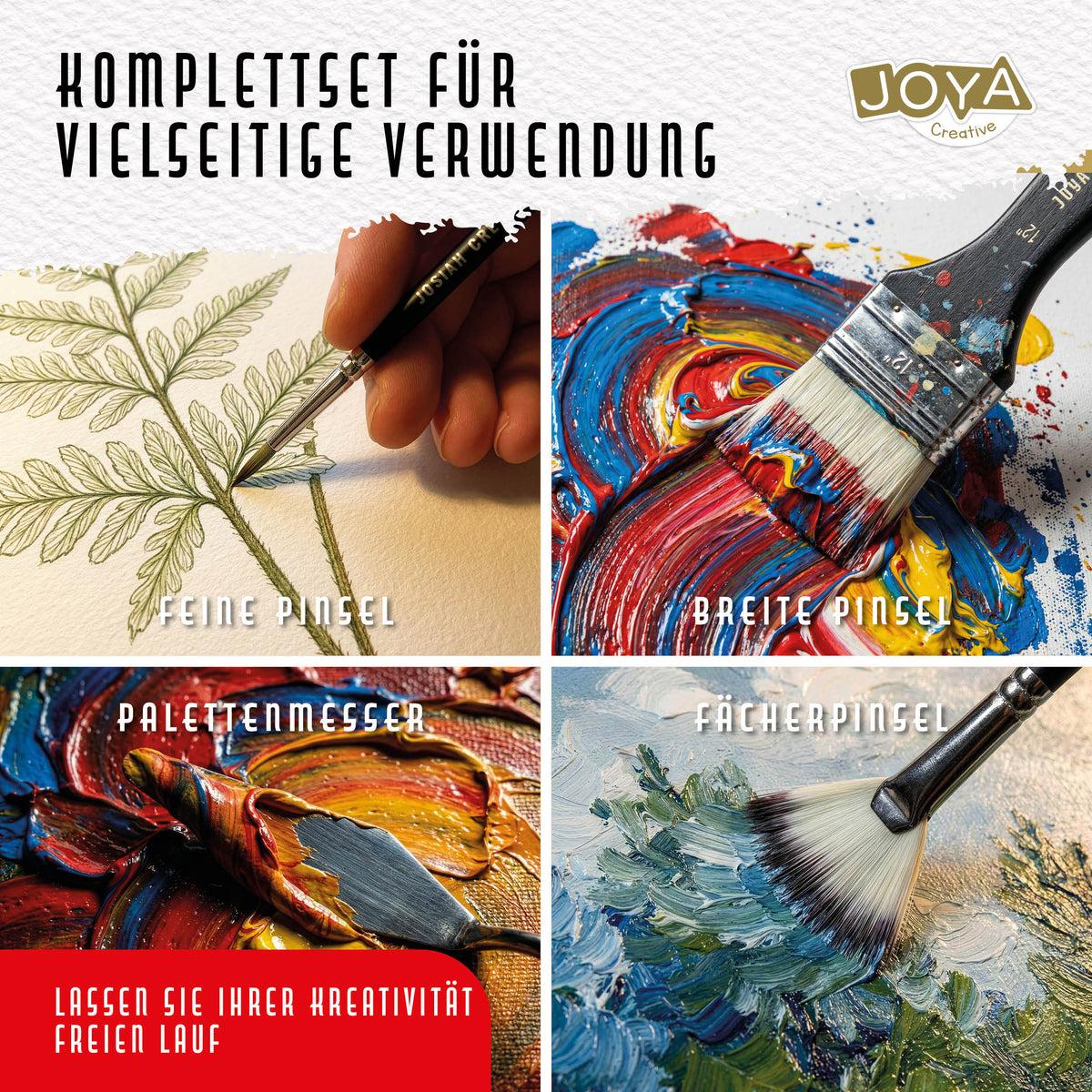 Joya Kreativ-Pinselsatz 25 Stück – Professionelle Pinsel und feine Pinsel für Acrylfarbe, Aquarell und Ölfarbe