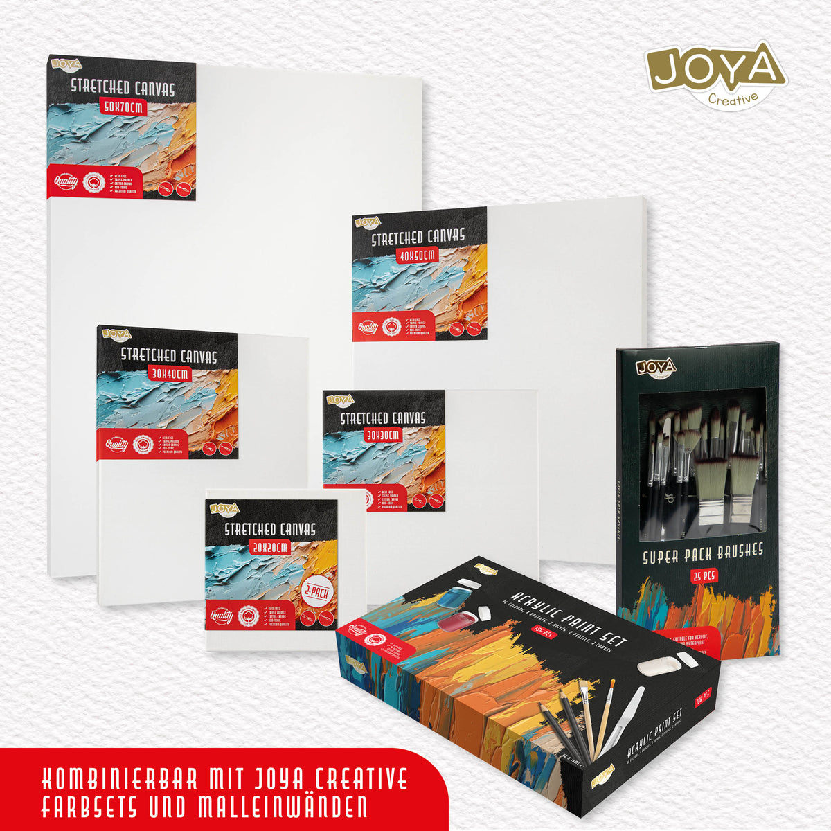 Joya Kreativ-Pinselsatz 25 Stück – Professionelle Pinsel und feine Pinsel für Acrylfarbe, Aquarell und Ölfarbe