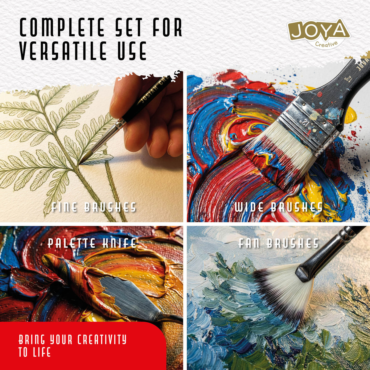 Joya Creative 25-Piece Paint Brush Set – Professional Brushes and Fine Brushes for Acrylic, Watercolor, and Oil Paint