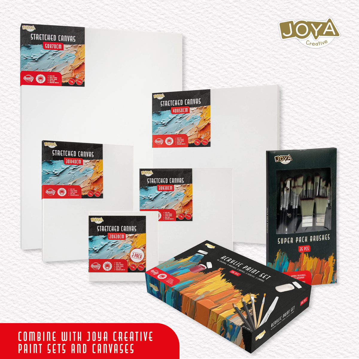 Joya Creative 25-Piece Paint Brush Set – Professional Brushes and Fine Brushes for Acrylic, Watercolor, and Oil Paint