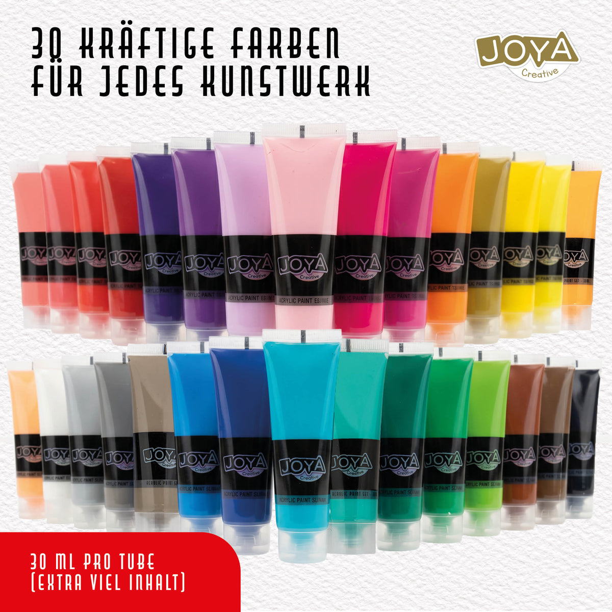 Joya Creative Acrylfarben Set 30 Farben – 30 x 30 ml Hobbyfarbe für Leinwand, Holz, Papier, Stein und DIY-Projekte