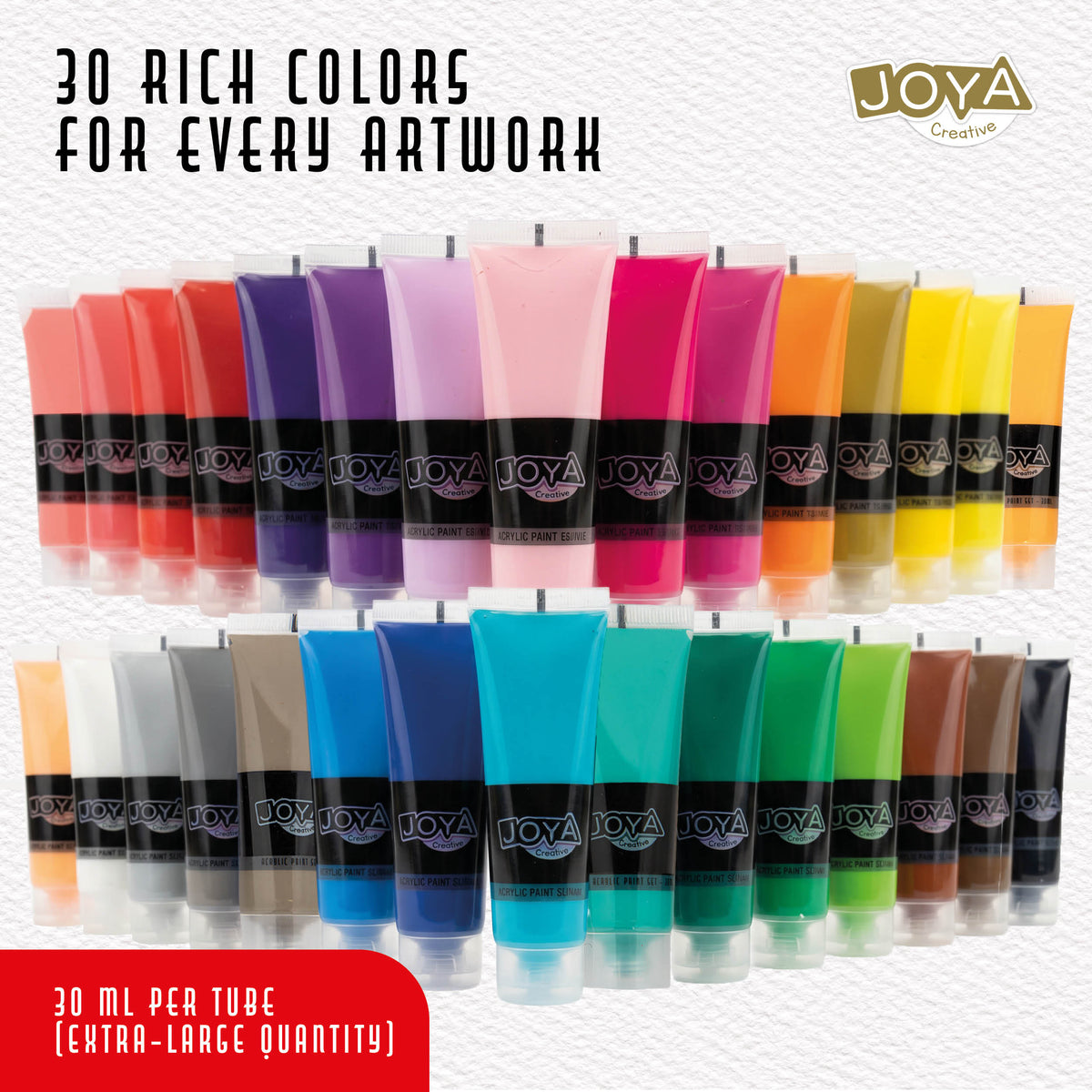 Joya Creative Acrylic Paint Set 30 Colors – 30 x 30 ml Craft Paint for Canvas, Wood, Paper, Stone and DIY Projects