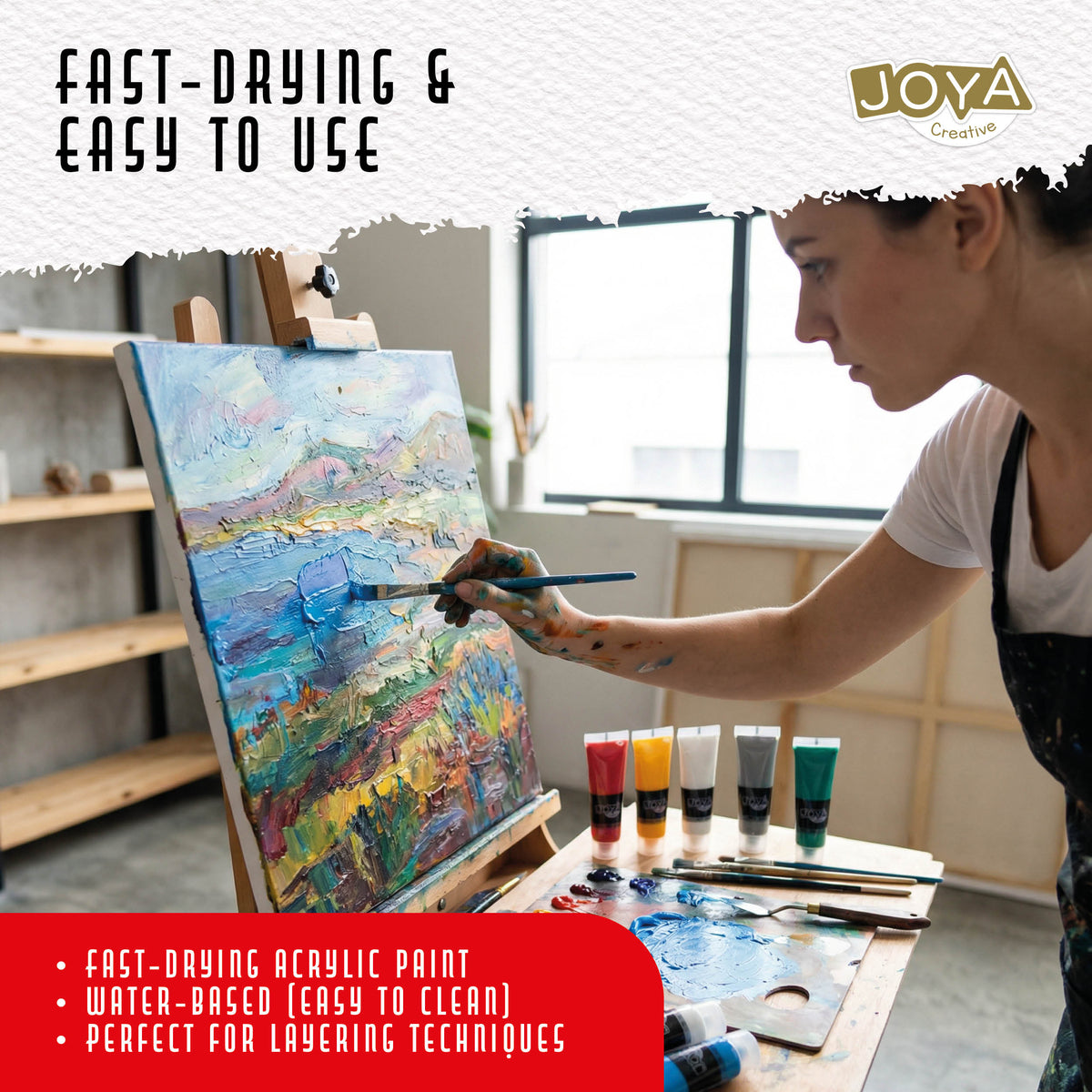 Joya Creative Acrylic Paint Set 30 Colors – 30 x 30 ml Craft Paint for Canvas, Wood, Paper, Stone and DIY Projects