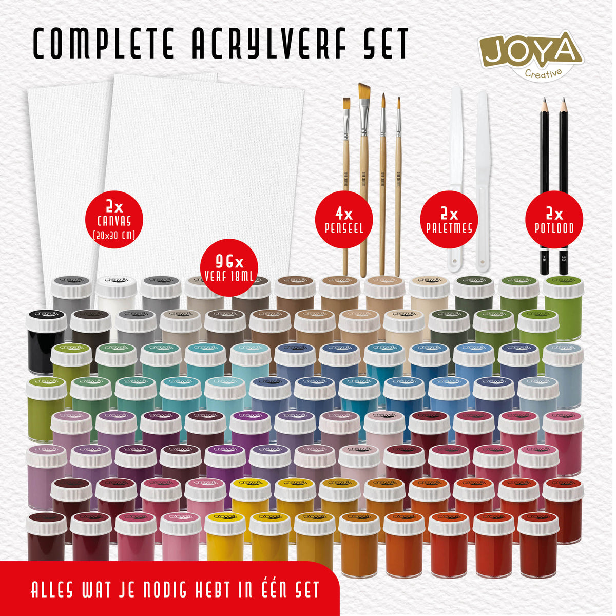 Joya Creative Complete Acrylic Paint Starter Set 96 Colours – Acrylic Paint Set with Brushes for Canvas, Wood, Stone, and Paper