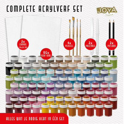 Joya Creative Complete Acrylic Paint Starter Set 96 Colours – Acrylic Paint Set with Brushes for Canvas, Wood, Stone, and Paper