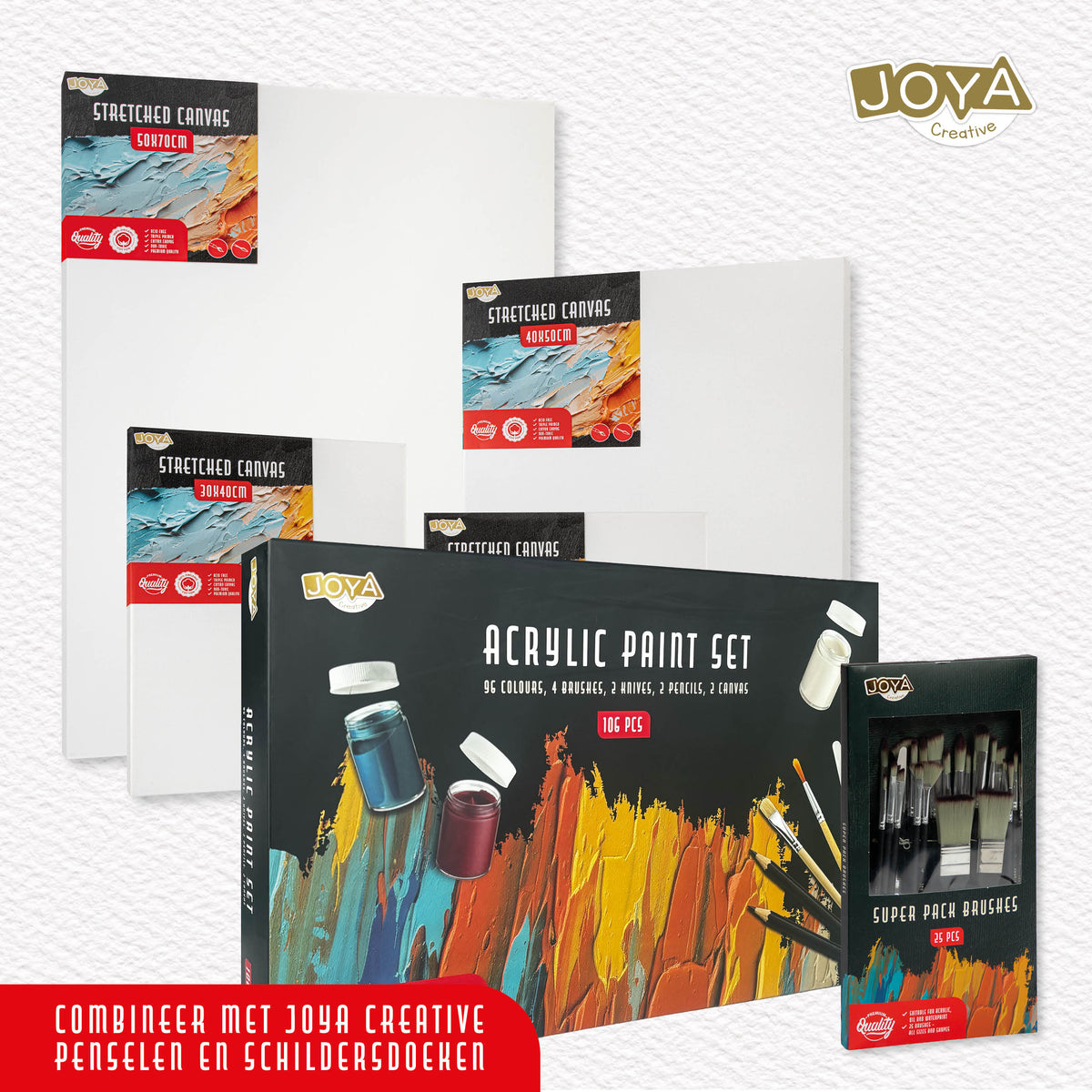 Joya Creative Complete Acrylic Paint Starter Set 96 Colours – Acrylic Paint Set with Brushes for Canvas, Wood, Stone, and Paper