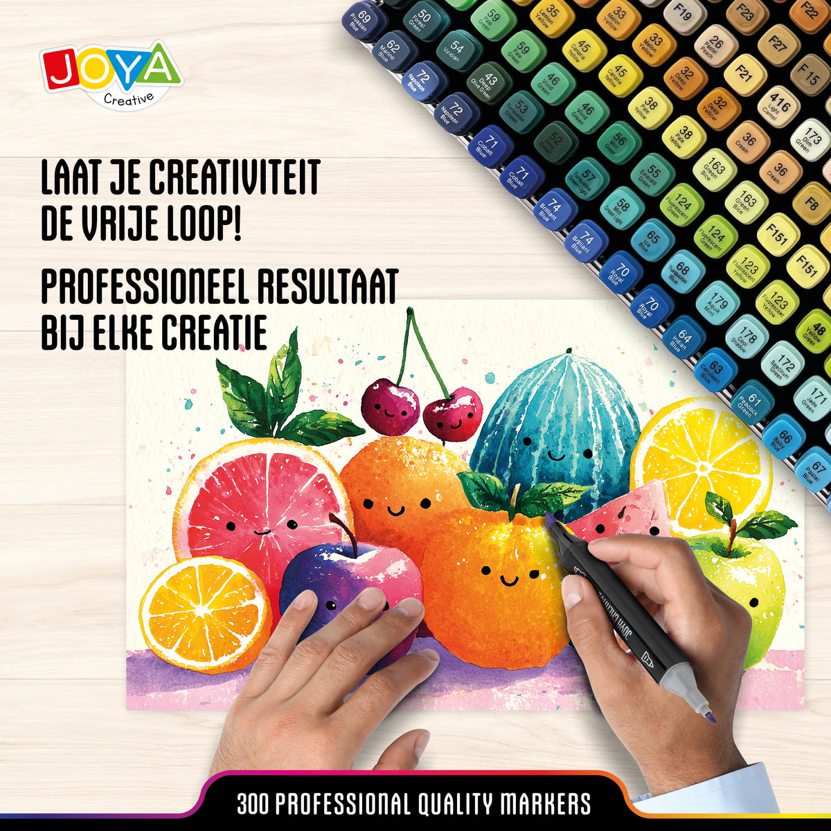 Joya Creative Set de Twinmarkers de 300 unidades - Rotuladores profesionales con alcohol y maletín metálico, bloc para rotuladores, fineliners y bolígrafos de gel