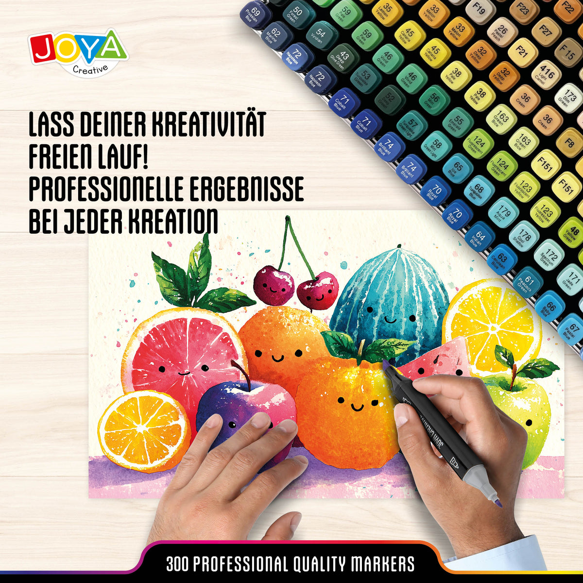 Joya Creative Twinmarkers Set 300 Stück – Professionelle Alkohol Marker mit Metallkoffer, Markerpad, Finelinern & Gelstiften