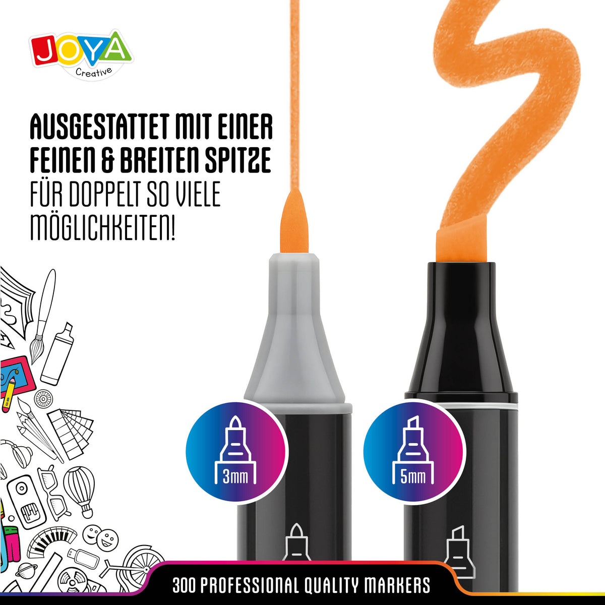 Joya Creative Twinmarkers Set 300 Stück – Professionelle Alkohol Marker mit Metallkoffer, Markerpad, Finelinern & Gelstiften