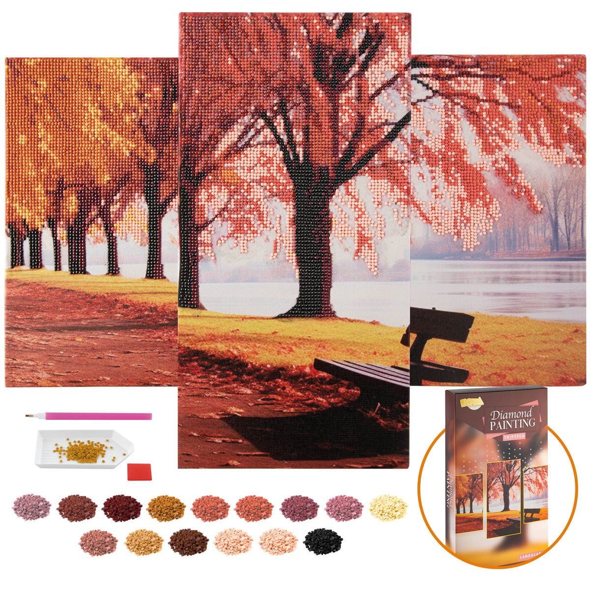 Diamond Painting de naturaleza en tríptico para adultos DIY - Kit de Diamond Painting - Piedras redondas - Incluye bolígrafo para Diamond Painting - Para adultos y niños - Tamaños 40x20cm y 30x20cm - Joya Creative