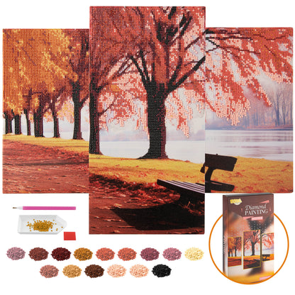 Diamond Painting de naturaleza en tríptico para adultos DIY - Kit de Diamond Painting - Piedras redondas - Incluye bolígrafo para Diamond Painting - Para adultos y niños - Tamaños 40x20cm y 30x20cm - Joya Creative